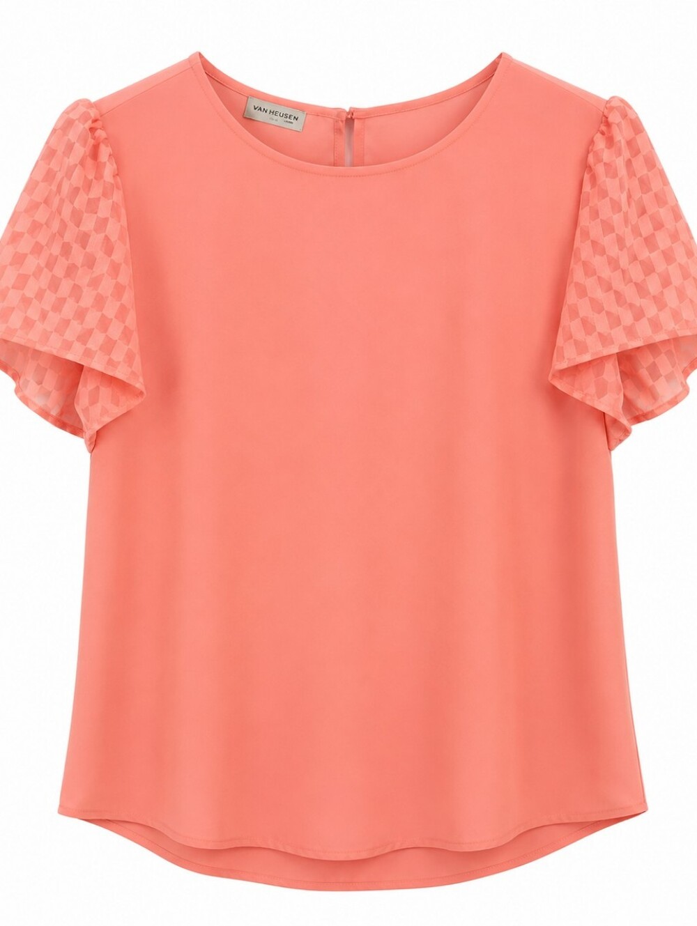 Van Heusen Coral Flutter Sleeve Crewneck Blouse Sz LG